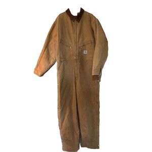 Carhartt X01 BRN Vintage Made In USA Insulated Duck Canvas Work Coveralls 50 R